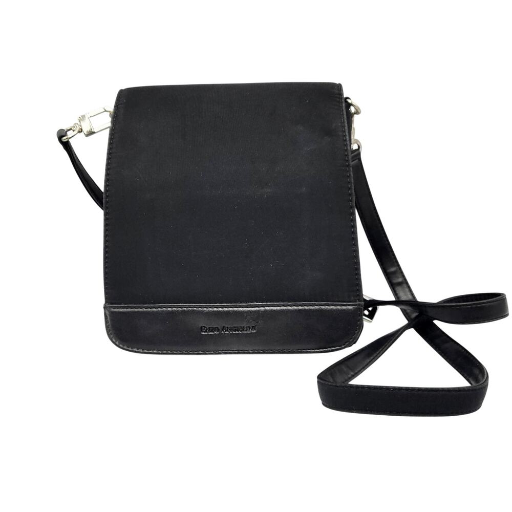 Vintage Enzo Angiolini Black Heavy Duty Canvas Small Crossbody Purse with Mirror